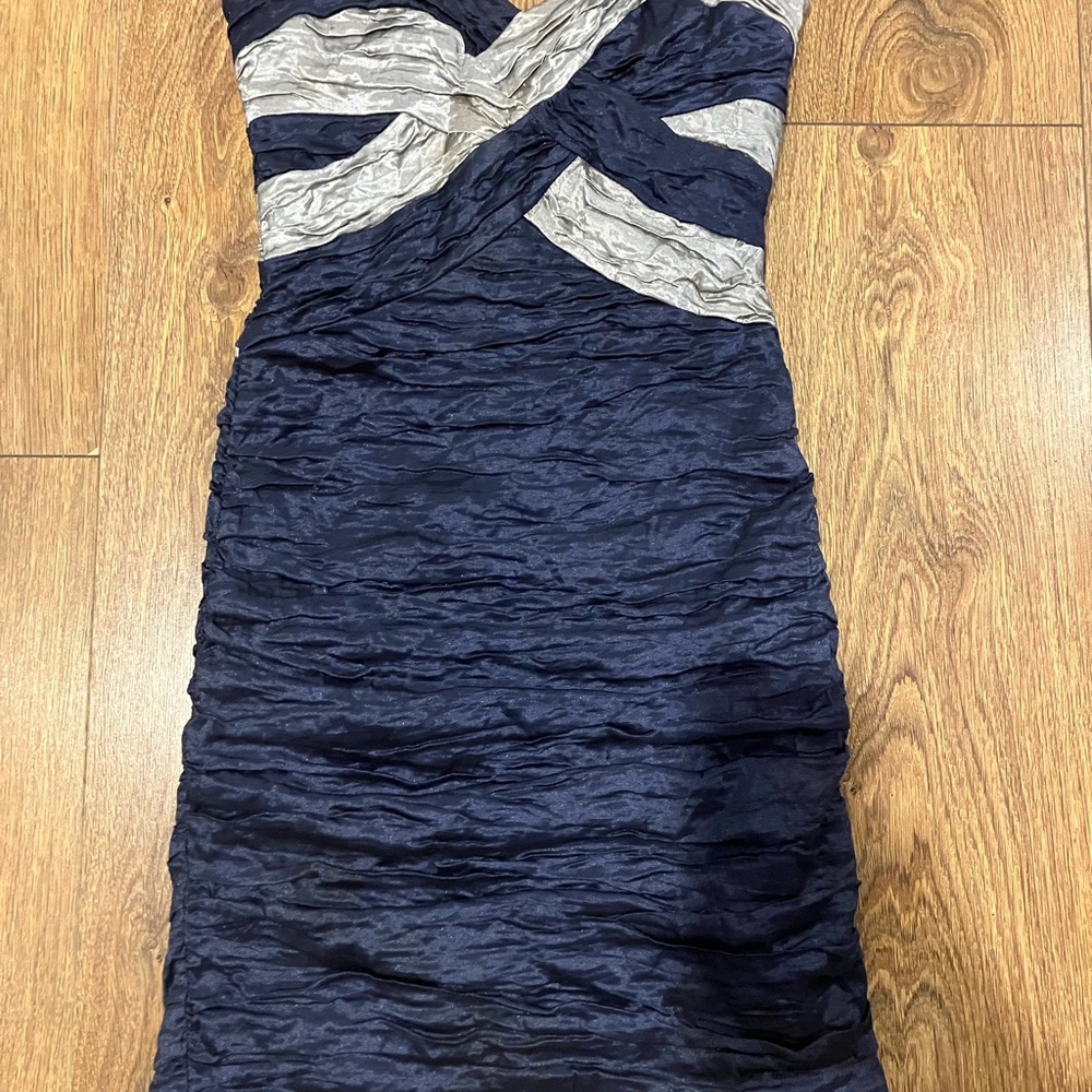 Elegant Navy and Silver Ruched Dress